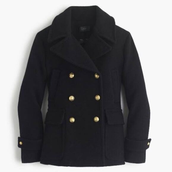 JCrew Coat Womens 4 Black Majesty Stadium Cloth Pea Nautical Preppy Classic Wool - Picture 1 of 10